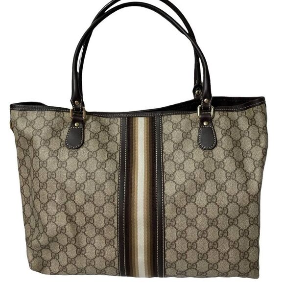 Gucci Supreme Joy Web Tote Purse Handbag Shoulder Bag Brown Logo - Picture 2 of 13